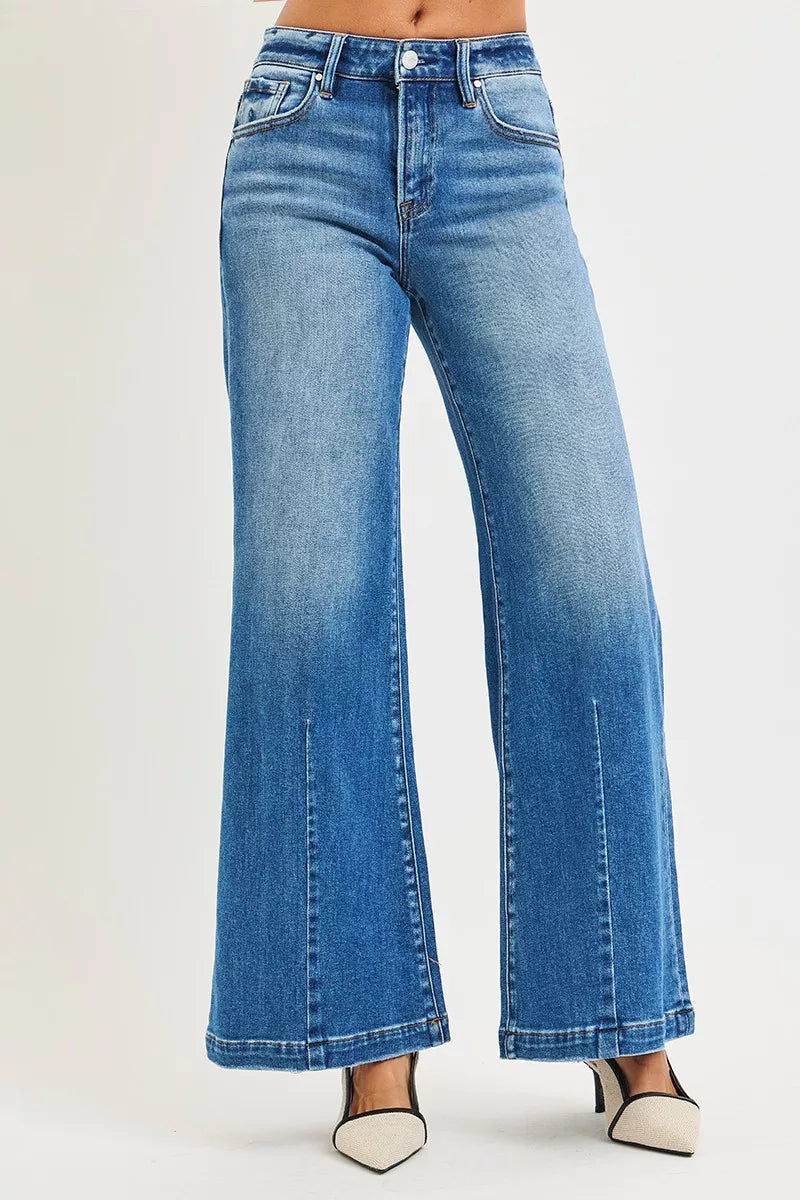 RISEN Full Size Mid Rise Wide Leg Jeans with Flared Look Plus Size - Sleekdenim.com