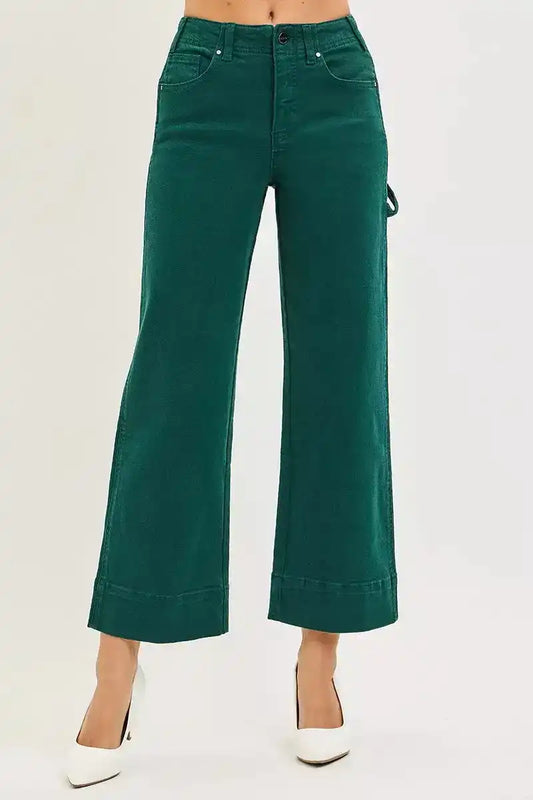 RISEN Tummy Control High Rise Crop Wide No Waist Band Pants PWC21043 - Sleekdenim.com