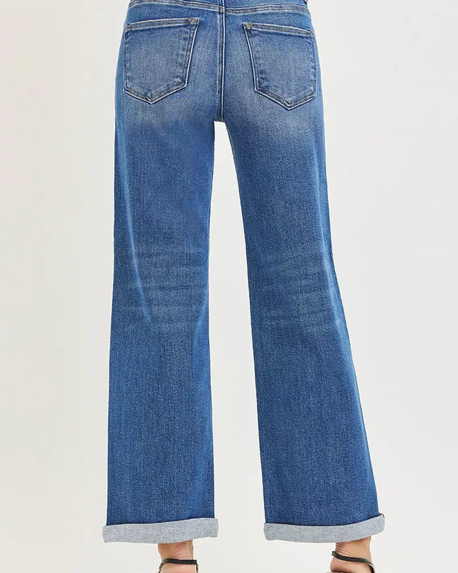 RISEN Full Size High Rise Relaxed Fit Ankle Straight Cuff Jeans Plus Size - Sleekdenim.com
