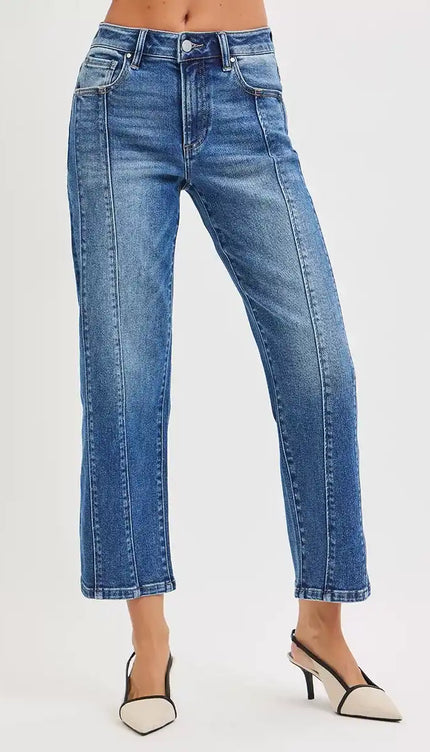 RISEN High Rise Crop Straight Jeans - Sleekdenim.com