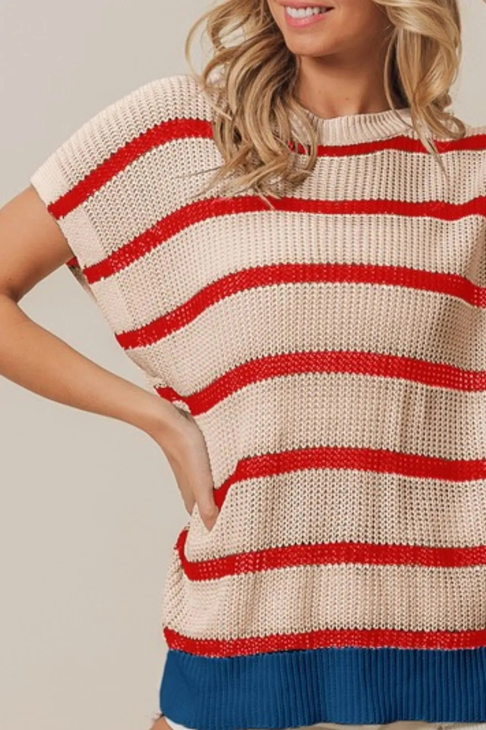 BiBi Fourth Of July Stripe Drop Shoulder Sweater - Sleekdenim.com