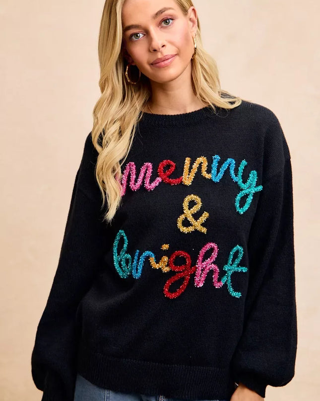 BiBi Tinsel Lettering Christmas Sweater - Sleekdenim.com