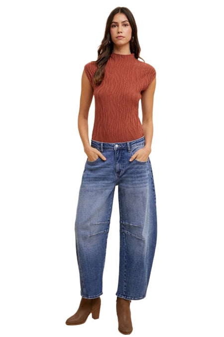 Annie Wear Mid Rise Barrel Leg Jeans with Pockets | Sleekdenim.com