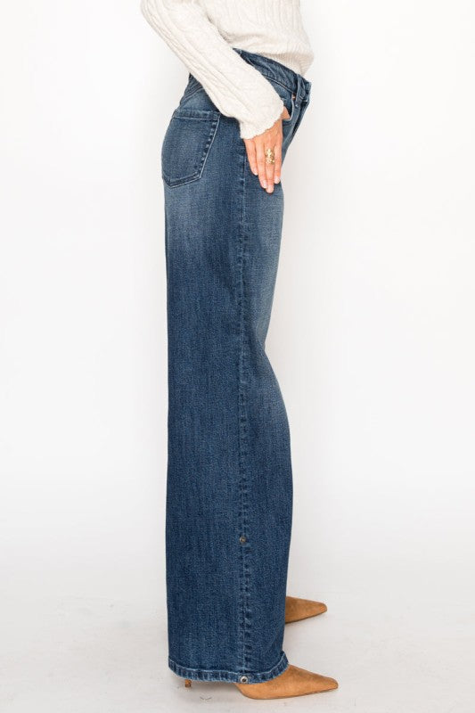 AT2110WDD TUMMY CONTROL HIGH RISE A-WIDE JEANS - Sleekdenim.com