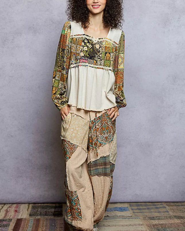 POL Balloon Sleeve Peplum Blouse with Trim Detail - Sleekdenim.com