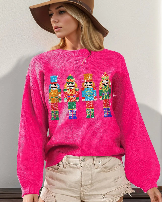 Double Take Full Size Sequin Nutcracker Long Sleeve Sweater - Sleekdenim.com