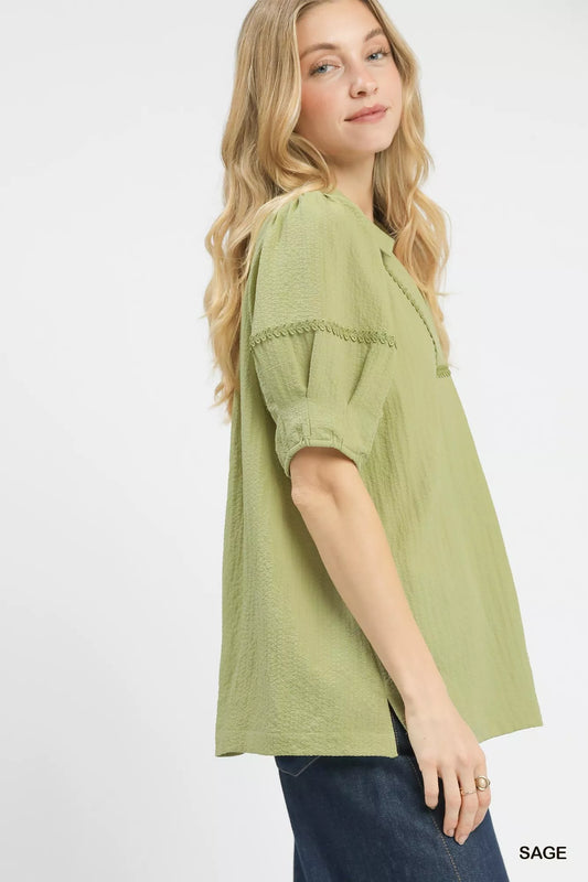Umgee Textured Puff Sleeve Top - Sleekdenim.com