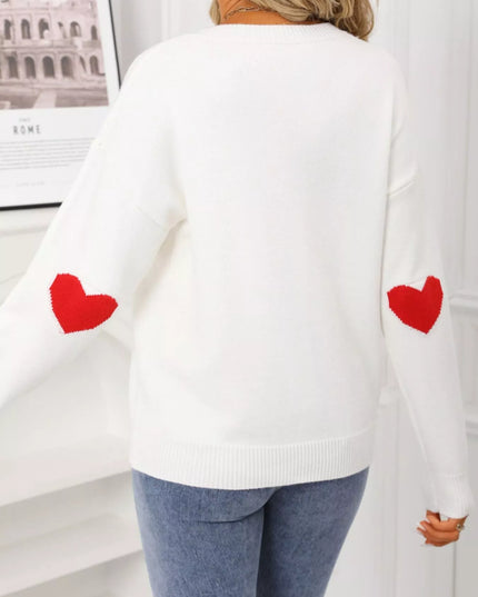 Valentine's Day Heart Graphic Dropped Shoulder Sweater - Sleekdenim.com