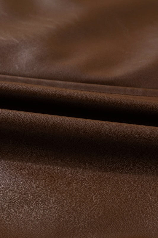 Leather Drawstring Hem Pocketed Jacket - Sleekdenim.com