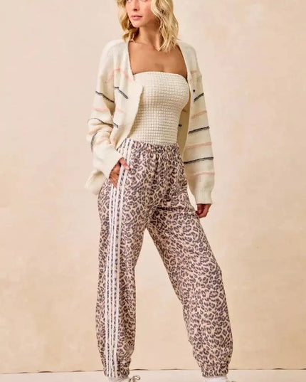BiBi Side Lines Leopard Track Pants - Sleekdenim.com
