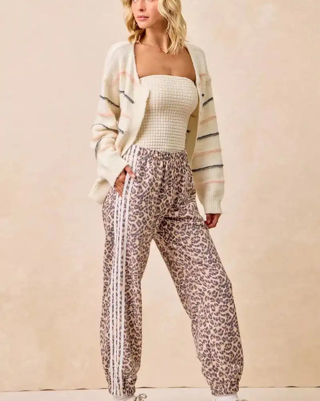 BiBi Side Lines Leopard Track Pants - Sleekdenim.com