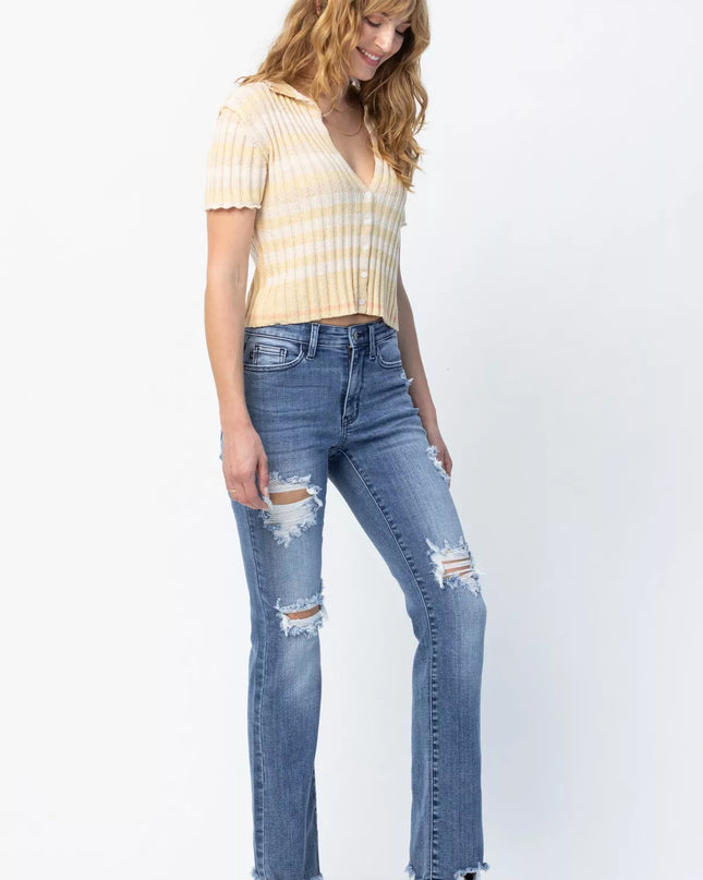 Judy Blue Full Size Mid Rise Destroy Straight Jeans Plus Size - Sleekdenim.com