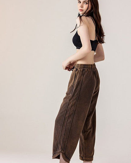 Dolphin Tail Wide Leg Mineral Washed Pants - Sleekdenim.com