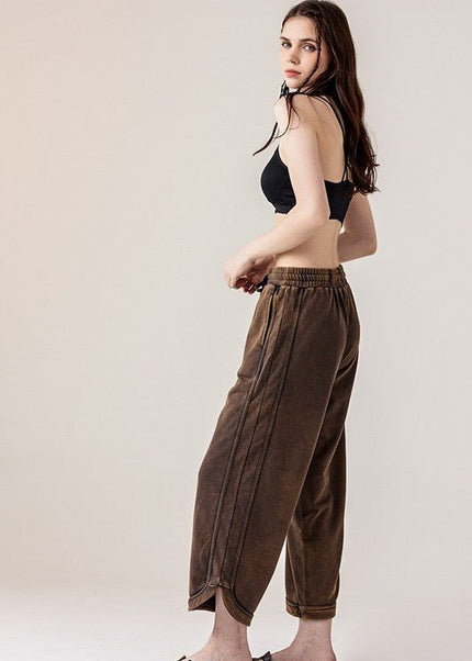 Dolphin Tail Wide Leg Mineral Washed Pants - Sleekdenim.com