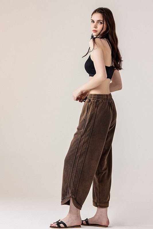 Dolphin Tail Wide Leg Mineral Washed Pants - Sleekdenim.com