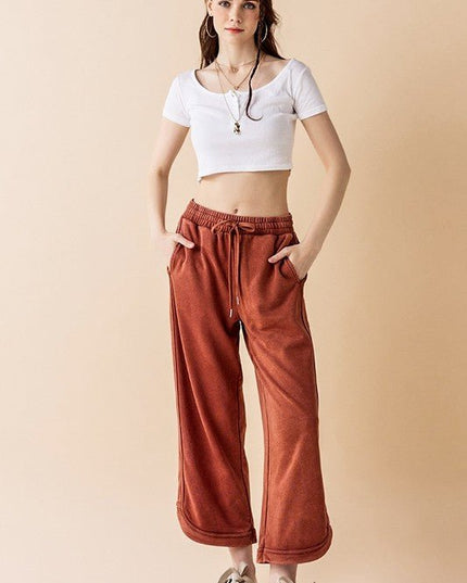 Dolphin Tail Wide Leg Mineral Washed Pants - Sleekdenim.com