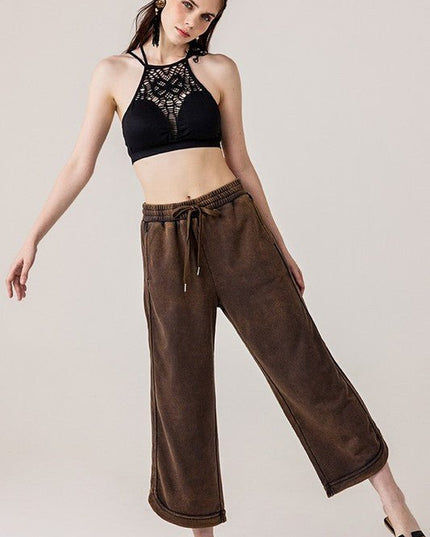 Dolphin Tail Wide Leg Mineral Washed Pants - Sleekdenim.com