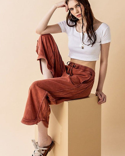 Dolphin Tail Wide Leg Mineral Washed Pants - Sleekdenim.com