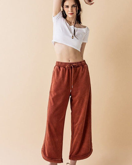 Dolphin Tail Wide Leg Mineral Washed Pants - Sleekdenim.com