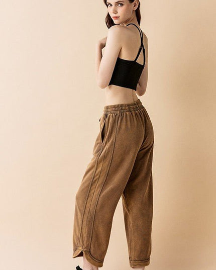 Dolphin Tail Wide Leg Mineral Washed Pants - Sleekdenim.com