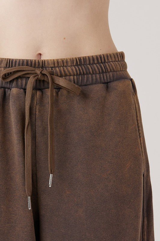 Dolphin Tail Wide Leg Mineral Washed Pants - Sleekdenim.com