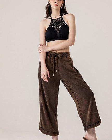 Dolphin Tail Wide Leg Mineral Washed Pants - Sleekdenim.com