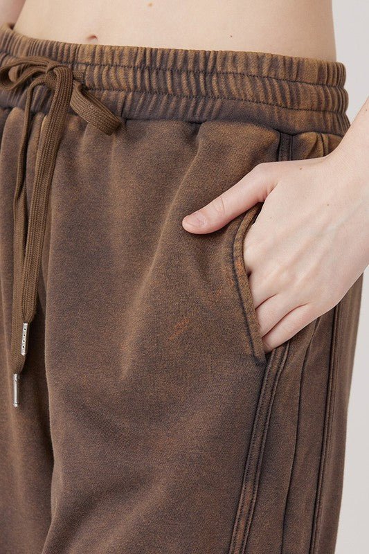 Dolphin Tail Wide Leg Mineral Washed Pants - Sleekdenim.com