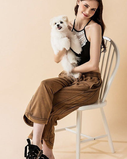 Dolphin Tail Wide Leg Mineral Washed Pants - Sleekdenim.com