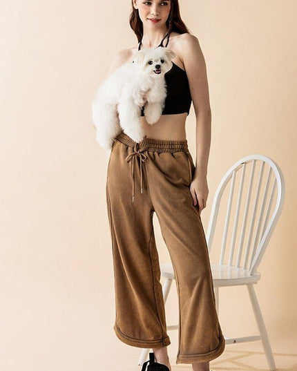 Dolphin Tail Wide Leg Mineral Washed Pants - Sleekdenim.com