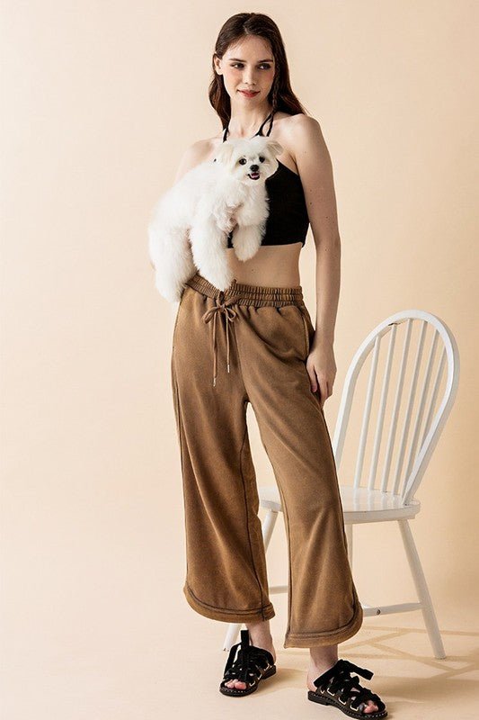 Dolphin Tail Wide Leg Mineral Washed Pants - Sleekdenim.com