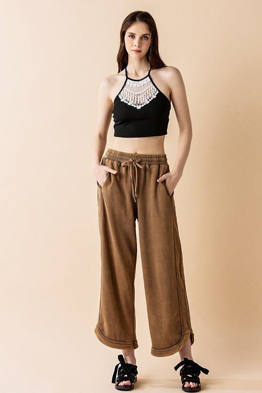 Dolphin Tail Wide Leg Mineral Washed Pants - Sleekdenim.com