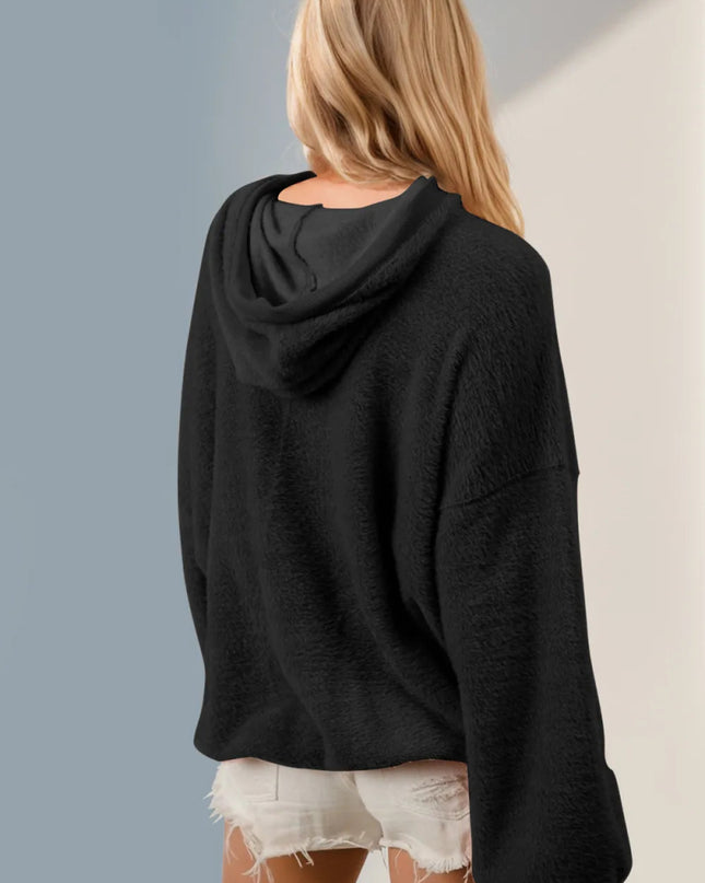 Double Take Full Size Half Zip Long Sleeve Hoodie with Kangaroo Pocket - Sleekdenim.com