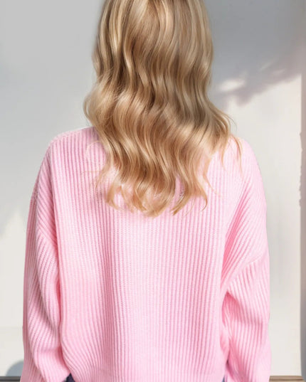 Double Take Full Size MERRY & BRIGHT Christmas Dropped Shoulder Cropped Sweater - Sleekdenim.com