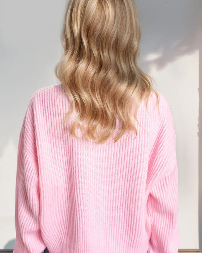 Double Take Full Size MERRY & BRIGHT Christmas Dropped Shoulder Cropped Sweater - Sleekdenim.com