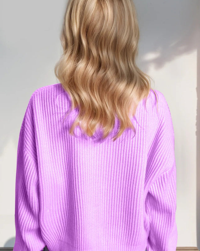 Double Take Full Size MERRY & BRIGHT Christmas Dropped Shoulder Cropped Sweater - Sleekdenim.com