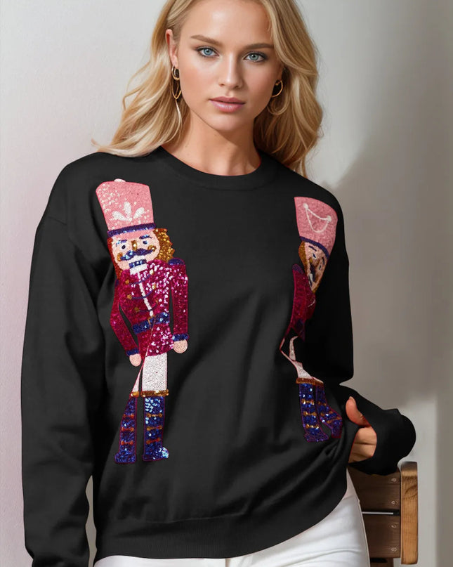 Double Take Full Size Nutcracker Sequin Long Sleeve Sweater - Sleekdenim.com