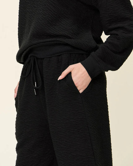 Double Take Full Size Texture Long Sleeve Top and Pants Set - Sleekdenim.com