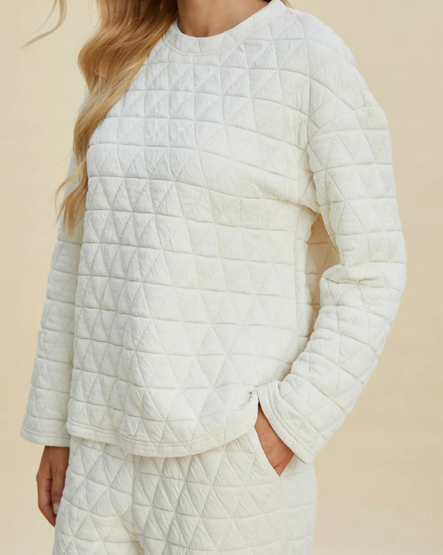 Double Take Full Size Texture Round Neck Long Sleeve Top and Pants Set - Sleekdenim.com