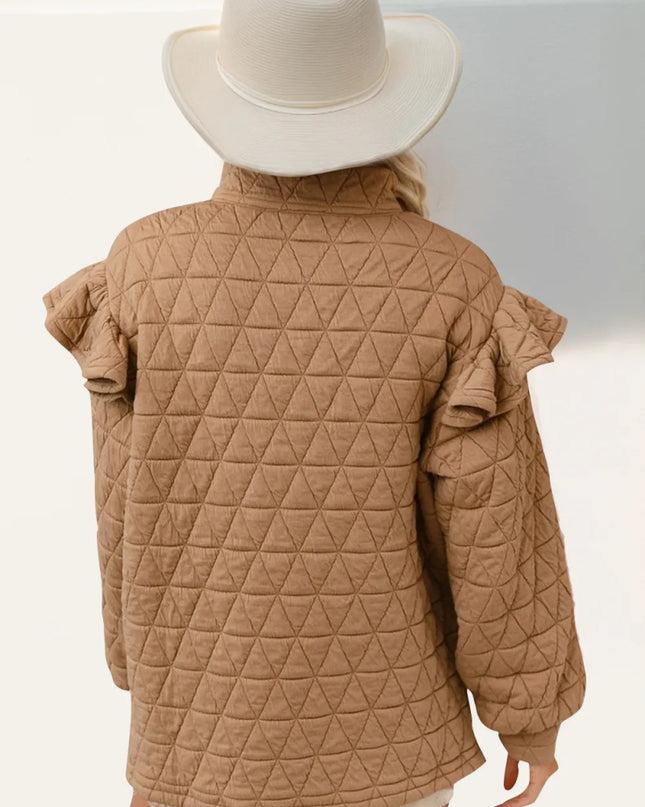 Double Take Ruffled Texture Half Zip Long Sleeve Sweatshirt - Sleekdenim.com