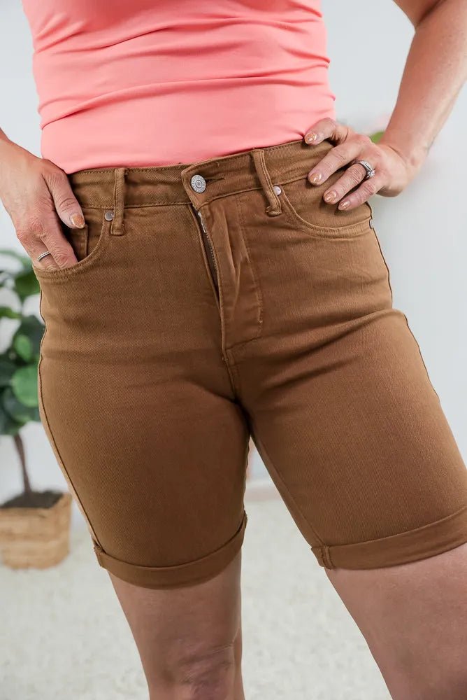 Down to Earth Tummy Control Judy Blue Bermuda Shorts - Sleekdenim.com