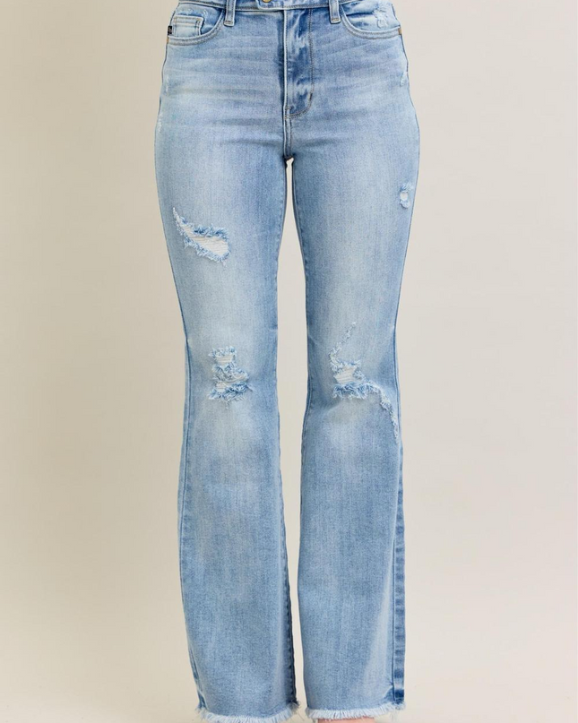 Judy Blue High Waist w/ Shield Pockets Flare Denim Jeans 82650 - Sleekdenim.com