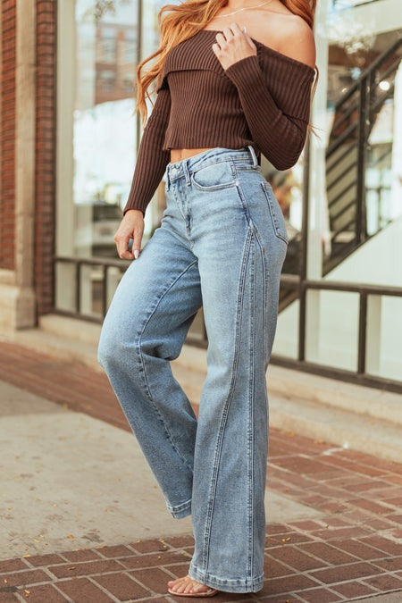 Judy Blue Medium Wash Side Panel Wide Leg Jeans | sleekdenim.com