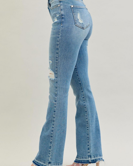 Judy Blue Mid Rise Destroy & Release Hem Bootcut Denim Jeans 88632
