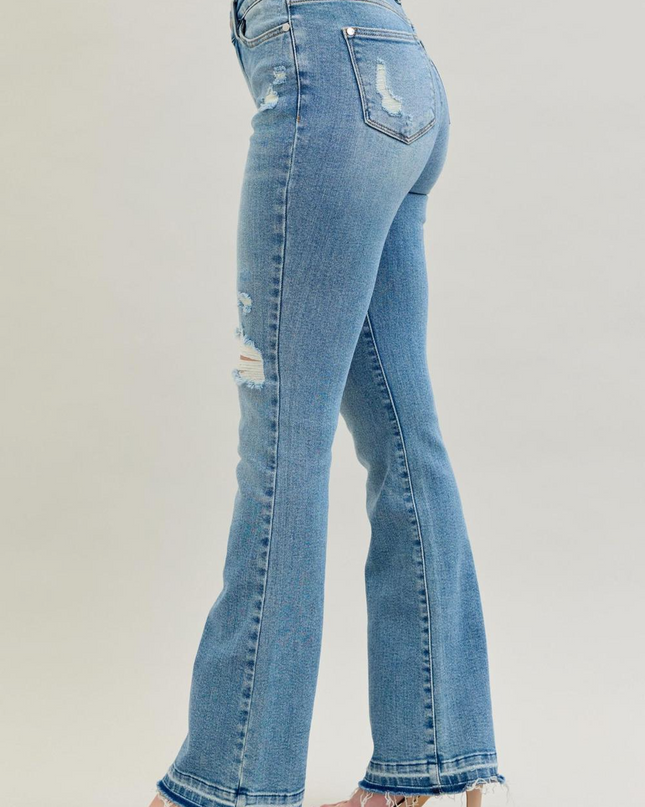 Judy Blue Mid Rise Destroy & Release Hem Bootcut Denim Jeans 88632