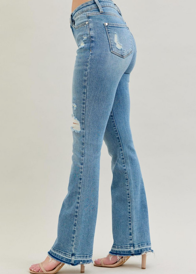 Judy Blue Mid Rise Destroy & Release Hem Bootcut Denim Jeans 88632