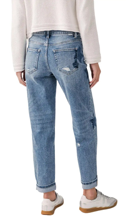 Risen Celeste Mid Rise Star Shadow Boyfriend Jeans - PGA21091 - Sleekdenim.com