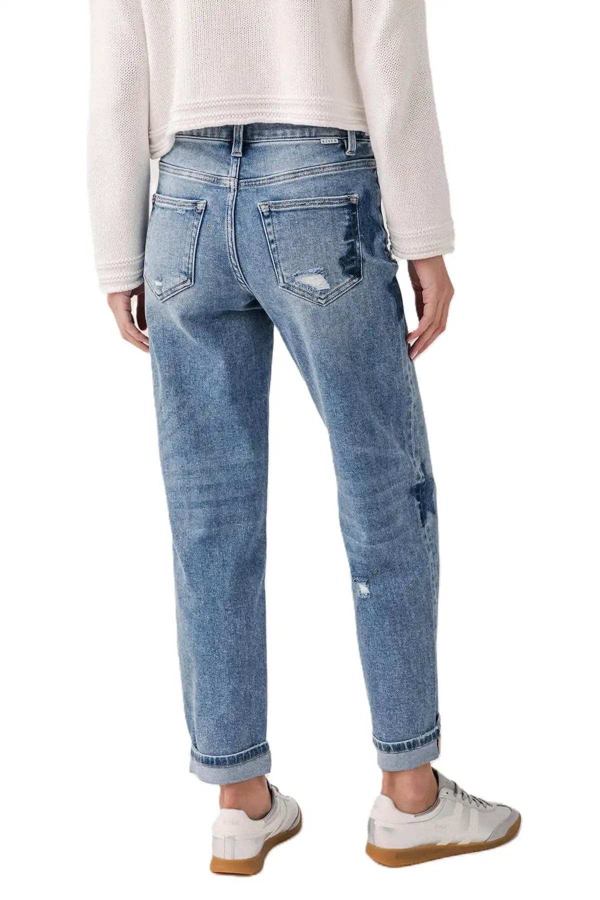 Risen Celeste Mid Rise Star Shadow Boyfriend Jeans - PGA21091 - Sleekdenim.com