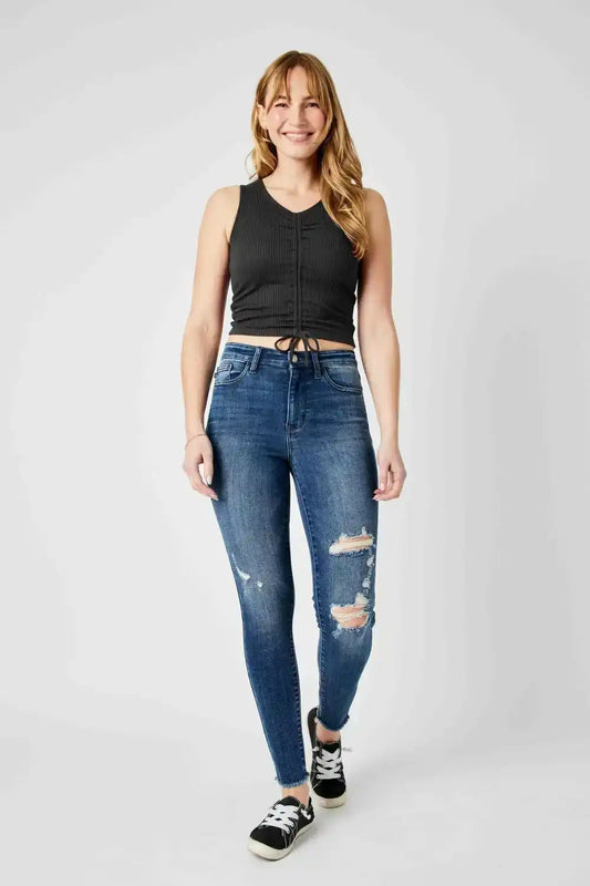 Judy Blue High Waist Destroy Skinny Denim 82581 - Sleekdenim.com