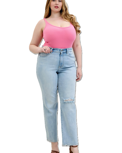 Judy Blue High Waist 90's Back Rip Straight Denim Jeans 82600 - Sleekdenim.com
