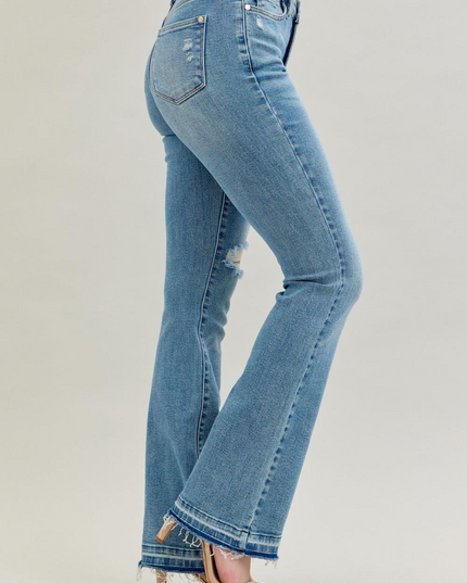 Judy Blue Mid Rise Destroy & Release Hem Bootcut Denim Jeans 88632